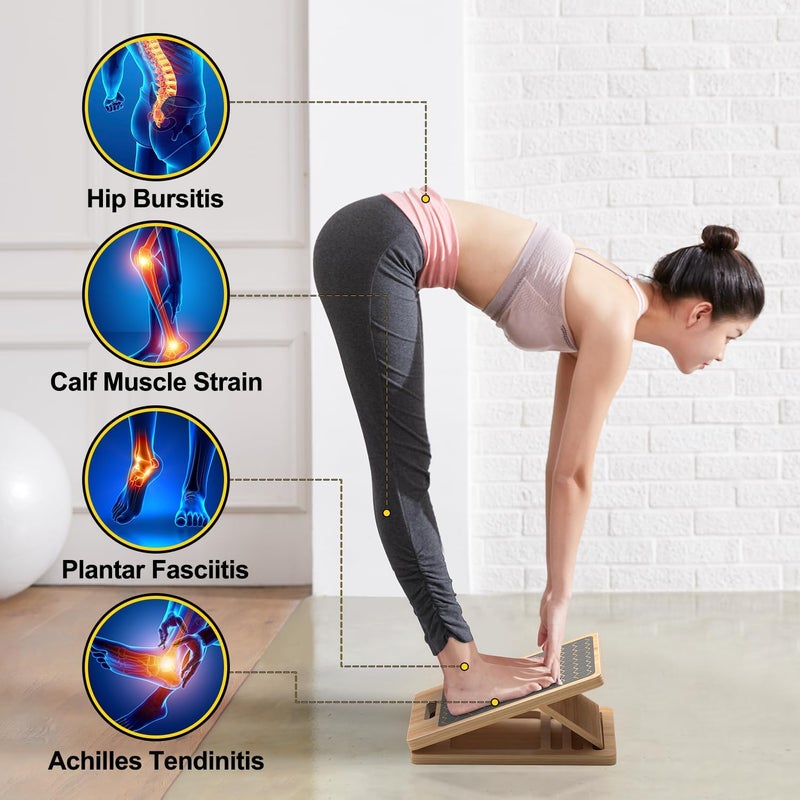 Dacimora Wooden Slant Board for Calf Stretching, Adjustable Portable Wooden Incline Board with Training Guide, 300 lb. Load Capacity, Physical Therapy Equipment for Legs, Knees, Heels and Ankles - Image 3